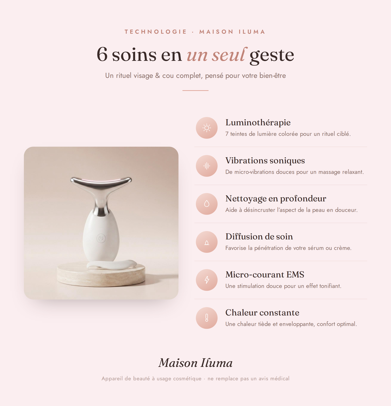 6 soins en un seul geste — appareil visage et cou Maison Iluma