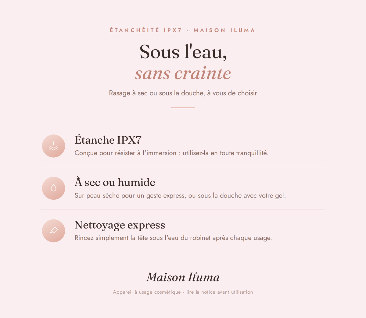 Étanche IPX7, à sec ou sous l'eau